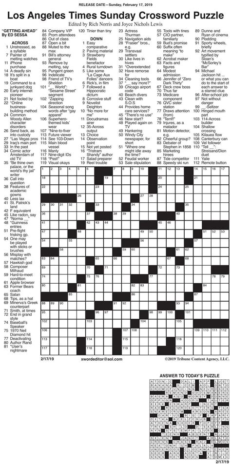La Times Printable Crossword